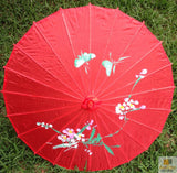 NNEDSZ PARASOL UMBRELLA Chinese Japanese Bamboo Flower Pattern Fabric 80cm Diameter - Red
