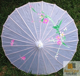 NNEDSZ PARASOL UMBRELLA Chinese Japanese Bamboo Flower Pattern Fabric 80cm Diameter - White