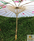 NNEDSZ PARASOL UMBRELLA Chinese Japanese Bamboo Flower Pattern Fabric 80cm Diameter - White