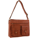 NNEDSZ Pierre Cardin Leather Briefcase Bag Tote Laptop Rustic Satchel Travel - Cognac