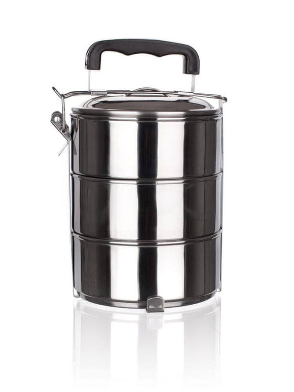 NNEDSZ Stackable 3-Tier Stainless Steel Lunch Bento Box Tiffin Storage Pot - 23cm x 15cm