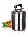 NNEDSZ Stackable 3-Tier Stainless Steel Lunch Bento Box Tiffin Storage Pot - 23cm x 15cm
