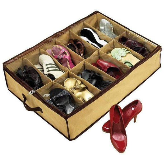 NNEDSZ Shoe Organiser 12 Pair Under Bed Storage Zippered Breathable Wardrobe Closet Bag