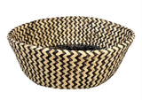 NNEDSZ 2x ROUND BELLY SEAGRASS STORAGE BASKET Natural Straw Folding - Chevron Black/Natural