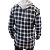 NNEDSZ Mens Cotton Flannelette Shirt w Jersey Hood Long Sleeve Flannel - Black - XL
