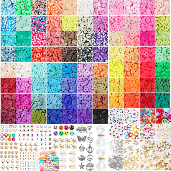 NNEDSZ 13200PCS 84 Colours Flat Round Polymer Clay Beads Kit Heishi Alphabet Letter Beads for Jewellery Bracelet Necklace Making