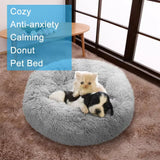 NNEDSZ Medium-50cm cream PawfectFriend Dog Pet Cat Calming Bed Plush Beds Large Fluffy Donut Comfy Cushion Puppy Mat