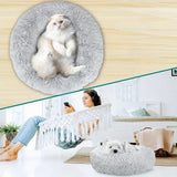 NNEDSZ Medium-50cm peach PawfectFriend Dog Pet Cat Calming Bed Plush Beds Large Fluffy Donut Comfy Cushion Puppy Mat