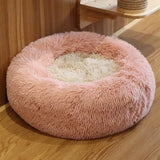 NNEDSZ Large-60cm peach PawfectFriend Dog Pet Cat Calming Bed Plush Beds Large Fluffy Donut Comfy Cushion Puppy Mat