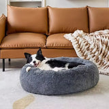 NNEDSZ Large-60cm pink PawfectFriend Dog Pet Cat Calming Bed Plush Beds Large Fluffy Donut Comfy Cushion Puppy Mat