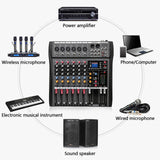NNEDSZ Hridz 6 Channels Bluetooth Mixer DJ Live Studio Audio Mixer USB Console Amplifier AUX