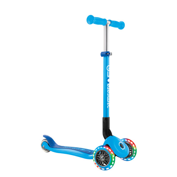 NNEDSZ Globber PRIMO Foldable Lights Scooter - Sky Blue/Navy Blue