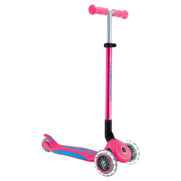 NNEDSZ Globber PRIMO FOLD PLUS LIGHTS  Scooter V2 - Fuchsia Pink / Sky Blue