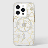 NNEDSZ Case-Mate Floral Gems MagSafe Case For iPhone 15 Pro - Gold