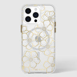 NNEDSZ Case-Mate Floral Gems MagSafe Case For iPhone 15 Pro Max - Gold