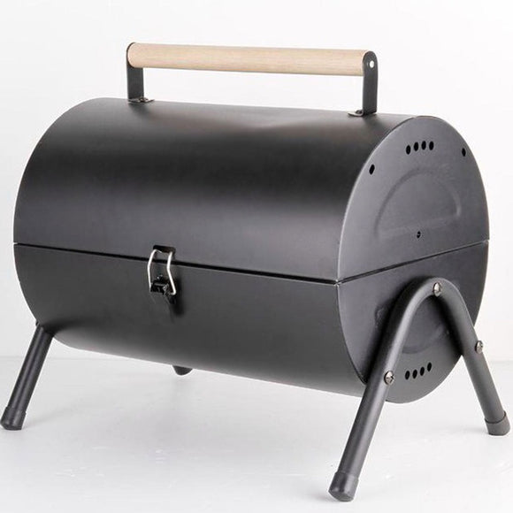 NNEDSZ Stainless Steel BBQ Barrel Charcoal Smoker Portable Foldable Barbecue Camping Black