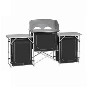 NNEDSZ Deluxe Aluminium Foldable Camping Kitchen Picnic Cupboard Bench Table Windshield