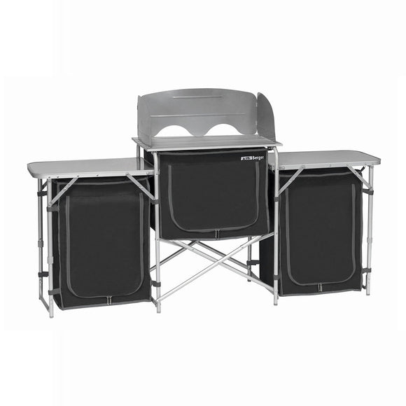 NNEDSZ Deluxe Aluminium Foldable Camping Kitchen Picnic Cupboard Bench Table Windshield