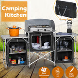 NNEDSZ Deluxe Aluminium Foldable Camping Kitchen Picnic Cupboard Bench Table Windshield