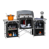 NNEDSZ Deluxe Aluminium Foldable Camping Kitchen Picnic Cupboard Bench Table Windshield