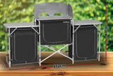 NNEDSZ Deluxe Aluminium Foldable Camping Kitchen Picnic Cupboard Bench Table Windshield