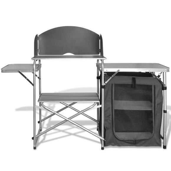 NNEDSZ Aluminium Foldable Camping Cooking Kitchen Picnic Cupboard Bench Table Windshield