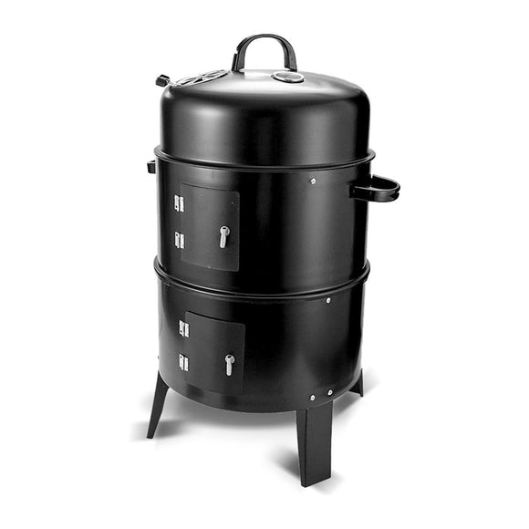 NNEDSZ NEW 3in1 Portable Charcoal Vertical Smoker BBQ Roaster Grill Steel Water Steamer