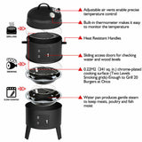 NNEDSZ NEW 3in1 Portable Charcoal Vertical Smoker BBQ Roaster Grill Steel Water Steamer