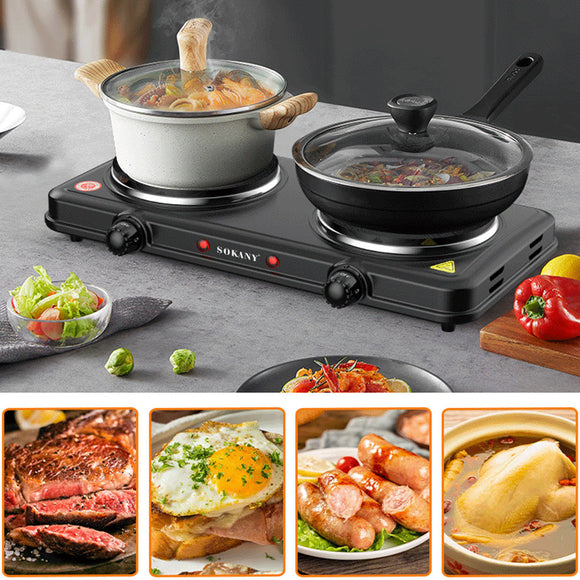 NNEDSZ Sokany Electric Hot Plate Dual Burner for Fast & Efficient Cooking