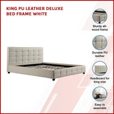 NNEDSZ King PU Leather Deluxe Bed Frame White
