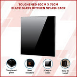 NNEDSZ Toughened 60cm x 75cm Black Glass Kitchen Splashback