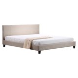 NNEDSZ King Linen Fabric Bed Frame Beige