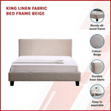 NNEDSZ King Linen Fabric Bed Frame Beige