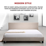 NNEDSZ King Linen Fabric Bed Frame Beige