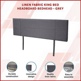 NNEDSZ Linen Fabric King Bed Headboard Bedhead - Grey