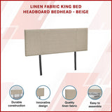 NNEDSZ Linen Fabric King Bed Headboard Bedhead - Beige