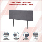 NNEDSZ Linen Fabric Queen Bed Headboard Bedhead - Grey