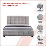 NNEDSZ Linen Fabric Queen Deluxe Bed Frame Beige