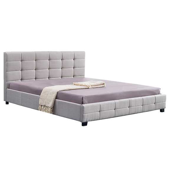 NNEDSZ Linen Fabric King Deluxe Bed Frame Beige