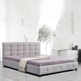 NNEDSZ Linen Fabric King Deluxe Bed Frame Beige