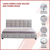 NNEDSZ Linen Fabric King Deluxe Bed Frame Beige