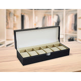 NNEDSZ 6 Slot Mens Watch Display Case Box Black PU Leather