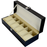 NNEDSZ 6 Slot Mens Watch Display Case Box Black PU Leather