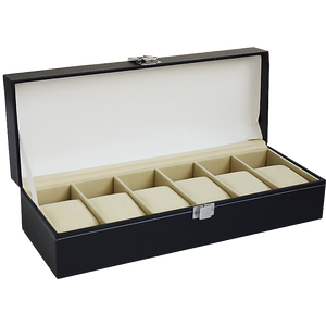 NNEDSZ 6 Slot Mens Watch Display Case Box Black PU Leather