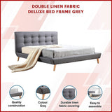 NNEDSZ Double Linen Fabric Deluxe Bed Frame Grey