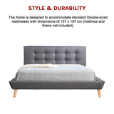 NNEDSZ Double Linen Fabric Deluxe Bed Frame Grey