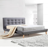 NNEDSZ Queen Linen Fabric Deluxe Bed Frame Grey