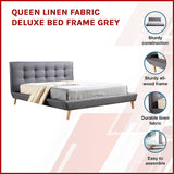 NNEDSZ Queen Linen Fabric Deluxe Bed Frame Grey