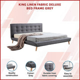 NNEDSZ King Linen Fabric Deluxe Bed Frame Grey