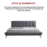 NNEDSZ King Linen Fabric Deluxe Bed Frame Grey